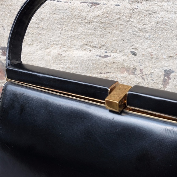 Vintage RICH CRAFT BAG Black Leather Structured Doctor Bag Handbag Purse - Picture 7 of 9